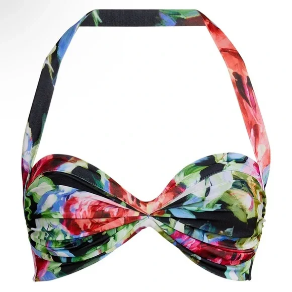 Norma Kamali Bill Bra in Rose Garden Print Swim Top